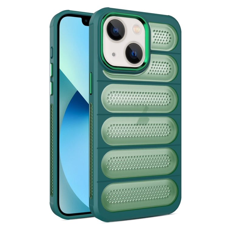 For iPhone 13 Cooling Armor Translucent Mesh Breathable Phone Case(Green) by buy2fix
