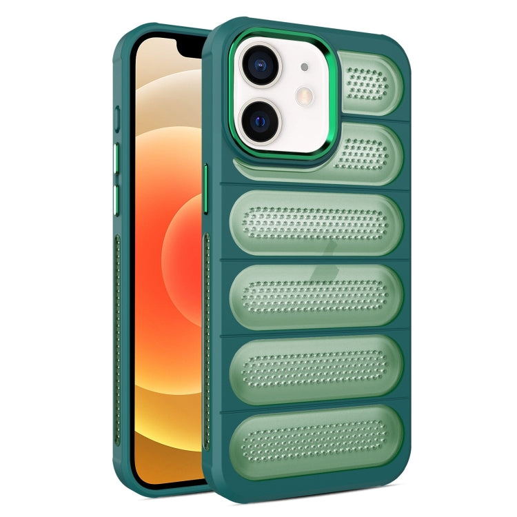 For iPhone 12 Cooling Armor Translucent Mesh Breathable Phone Case(Green) by buy2fix