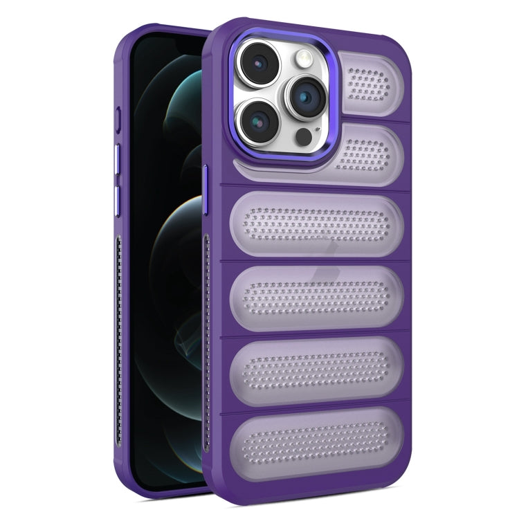For iPhone 12 Pro Max Cooling Armor Translucent Mesh Breathable Phone Case(Purple) by buy2fix