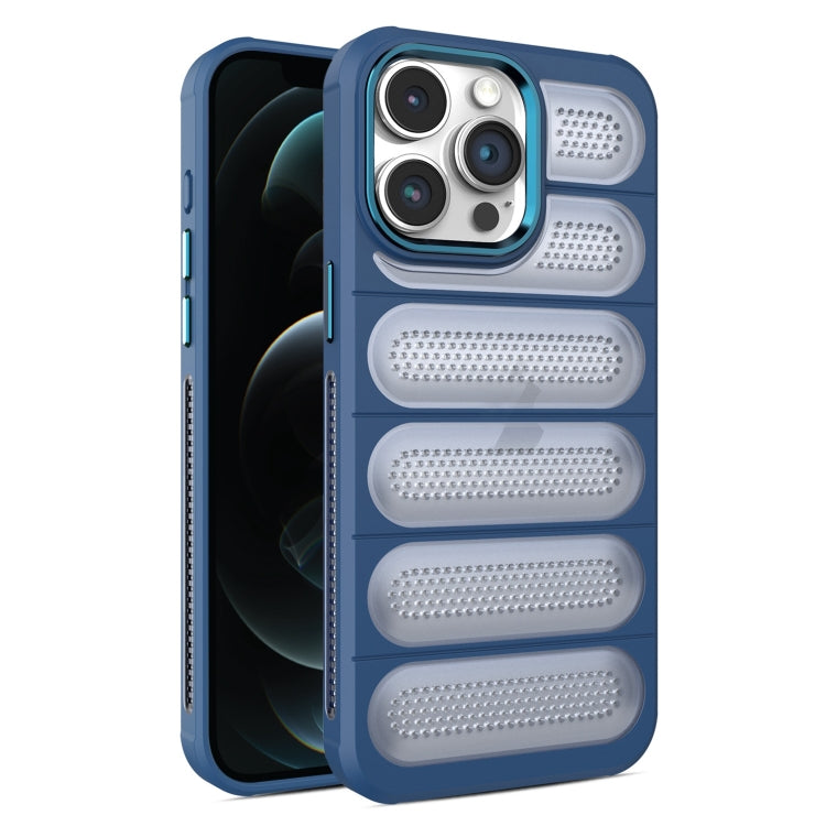 For iPhone 12 Pro Max Cooling Armor Translucent Mesh Breathable Phone Case(Blue) by buy2fix