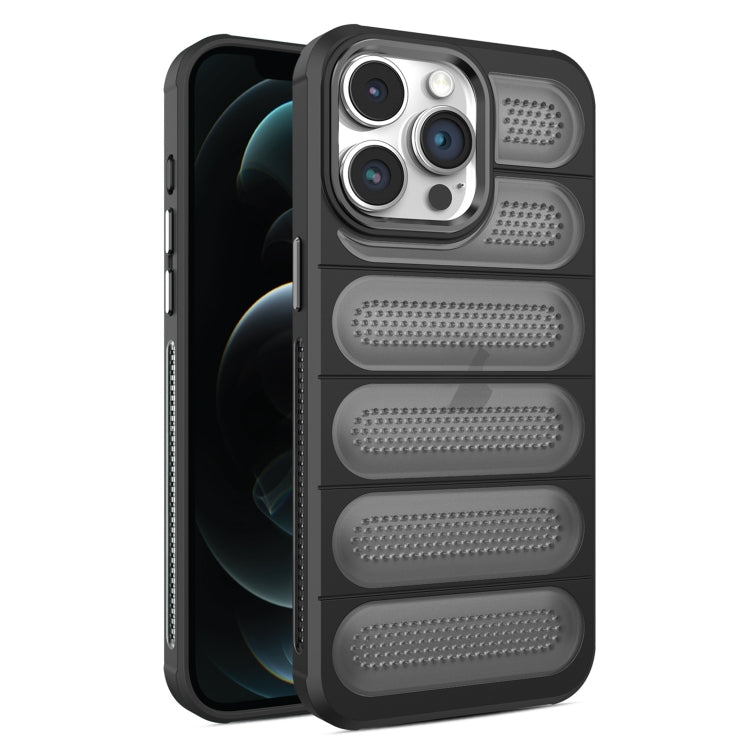 For iPhone 12 Pro Max Cooling Armor Translucent Mesh Breathable Phone Case(Black) by buy2fix
