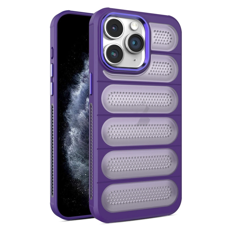 For iPhone 11 Pro Cooling Armor Translucent Mesh Breathable Phone Case(Purple) by buy2fix