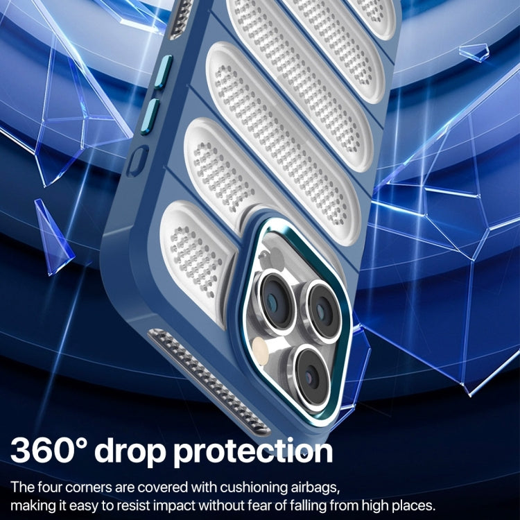 For iPhone 14 Pro Cooling Armor Translucent Mesh Breathable Phone Case(Blue) by buy2fix