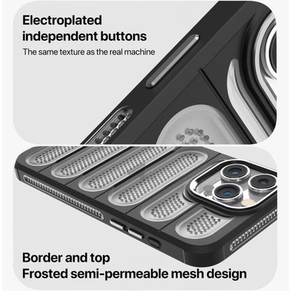 For iPhone 15 Plus Cooling Armor Translucent Mesh Breathable Phone Case(Grey) by buy2fix