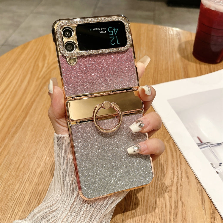 For Samsung Galaxy Z Flip3 5G Electroplated PC Starry Sky Glitter Shockproof Phone Case with Ring(Pink) - Galaxy Phone Cases by buy2fix | Online Shopping UK | buy2fix