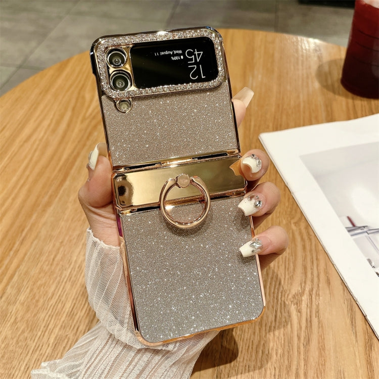 For Samsung Galaxy Z Flip3 5G Electroplated PC Starry Sky Glitter Shockproof Phone Case with Ring(Gold) - Galaxy Phone Cases by buy2fix | Online Shopping UK | buy2fix