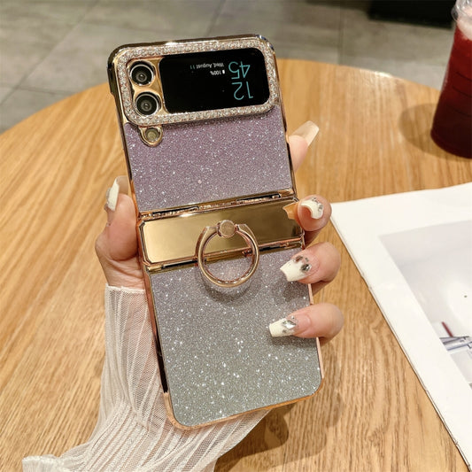 For Samsung Galaxy Z Flip3 5G Electroplated PC Starry Sky Glitter Shockproof Phone Case with Ring(Purple) - Galaxy Phone Cases by buy2fix | Online Shopping UK | buy2fix