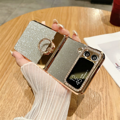 For Samsung Galaxy Z Flip4 5G Electroplated PC Starry Sky Glitter Shockproof Phone Case with Ring(Gold) - Galaxy Z Flip4 5G Cases by buy2fix | Online Shopping UK | buy2fix