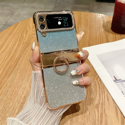 For Samsung Galaxy Z Flip4 5G Electroplated PC Starry Sky Glitter Shockproof Phone Case with Ring(Blue) - Galaxy Z Flip4 5G Cases by buy2fix | Online Shopping UK | buy2fix