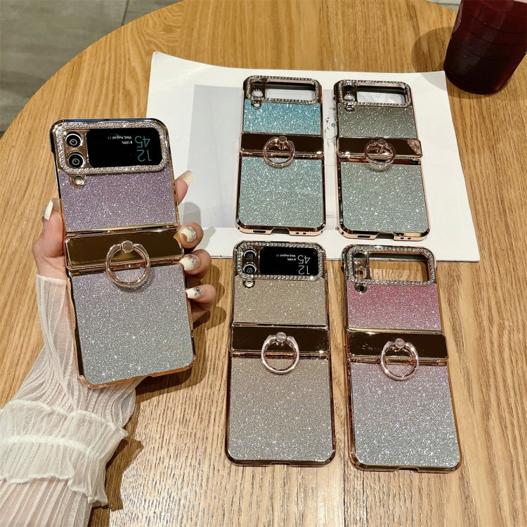 For Samsung Galaxy Z Flip4 5G Electroplated PC Starry Sky Glitter Shockproof Phone Case with Ring(Purple) - Galaxy Z Flip4 5G Cases by buy2fix | Online Shopping UK | buy2fix
