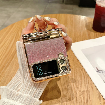 For Samsung Galaxy Z Flip4 5G Electroplated PC Starry Sky Glitter Shockproof Phone Case with Ring(Purple) - Galaxy Z Flip4 5G Cases by buy2fix | Online Shopping UK | buy2fix