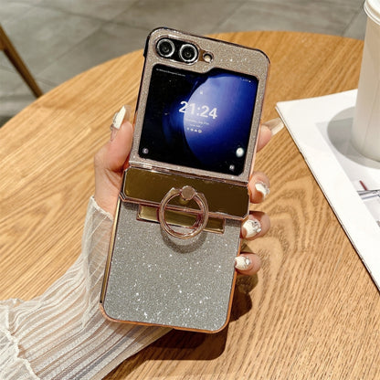 For Samsung Galaxy Z Flip5 5G Electroplated PC Starry Sky Glitter Shockproof Phone Case with Ring(Gold) - Galaxy Z Flip5 Cases by buy2fix | Online Shopping UK | buy2fix