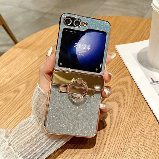 For Samsung Galaxy Z Flip5 5G Electroplated PC Starry Sky Glitter Shockproof Phone Case with Ring(Blue) - Galaxy Z Flip5 Cases by buy2fix | Online Shopping UK | buy2fix