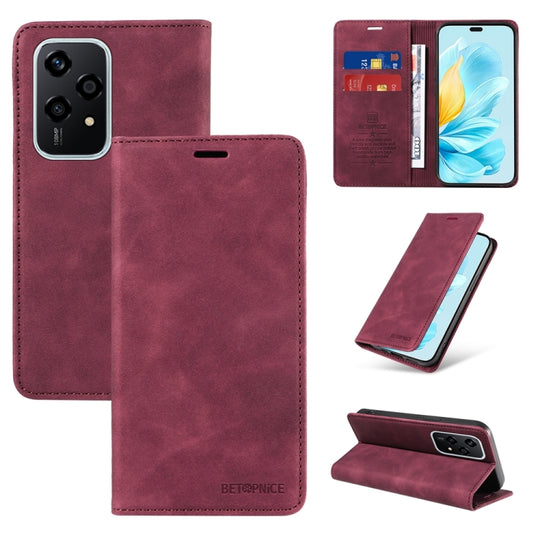 For Honor 200 Lite Global BETOPNICE Suction RFID Anti-theft Leather Phone Case(Wine Red)