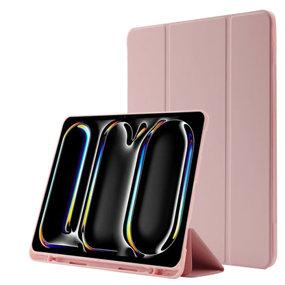 For iPad Pro 13 2024 Skin Feel Tri-fold Leather Tablet Case with Pen Slot(Pink) - iPad Pro 13 2024 Cases by buy2fix | Online Shopping UK | buy2fix