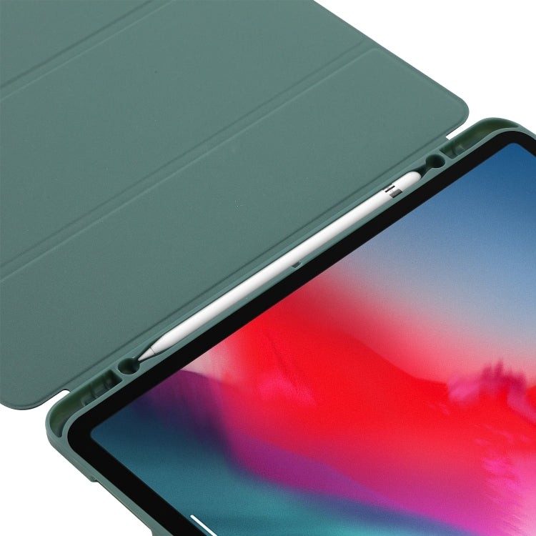 For iPad Pro 11 2024 Skin Feel Tri-fold Leather Tablet Case with Pen Slot(Dark Green) - iPad Pro 11 2024 Cases by buy2fix | Online Shopping UK | buy2fix