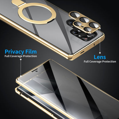 For Samsung Galaxy S24 Ultra 5G MagSafe Magnetic Privacy Frosted Tempered Glass Holder Phone Case(Gold) - Galaxy S24 Ultra 5G Cases by buy2fix | Online Shopping UK | buy2fix