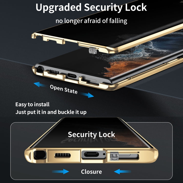 For Samsung Galaxy S24 Ultra 5G MagSafe Magnetic Privacy Frosted Tempered Glass Holder Phone Case(Gold) - Galaxy S24 Ultra 5G Cases by buy2fix | Online Shopping UK | buy2fix