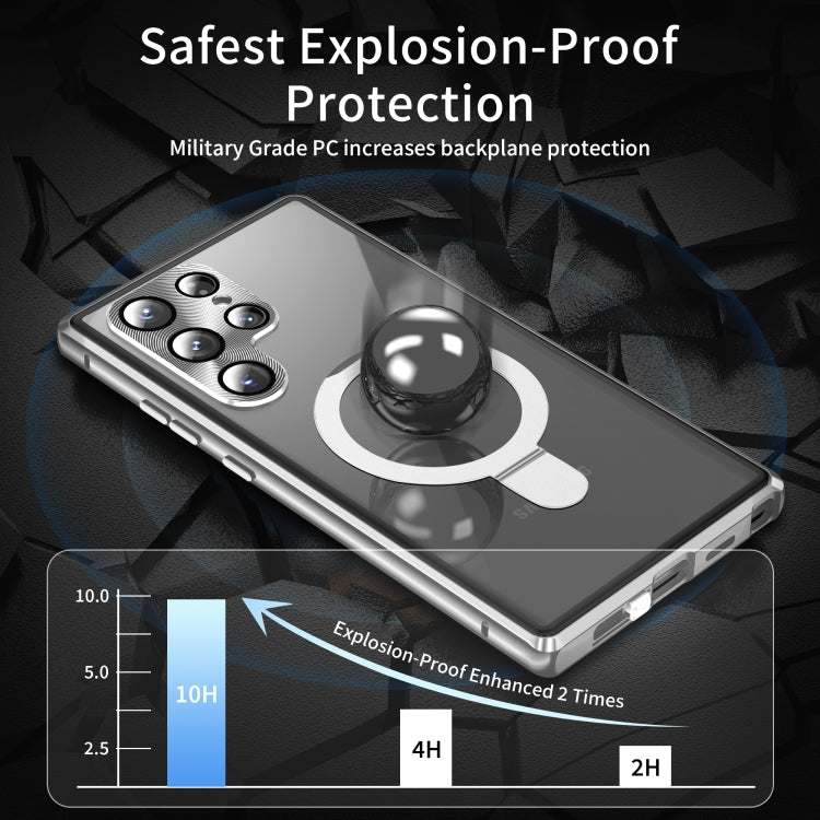 For Samsung Galaxy S24 Ultra 5G MagSafe Magnetic Privacy Frosted Tempered Glass Holder Phone Case(Silver) - Galaxy S24 Ultra 5G Cases by buy2fix | Online Shopping UK | buy2fix