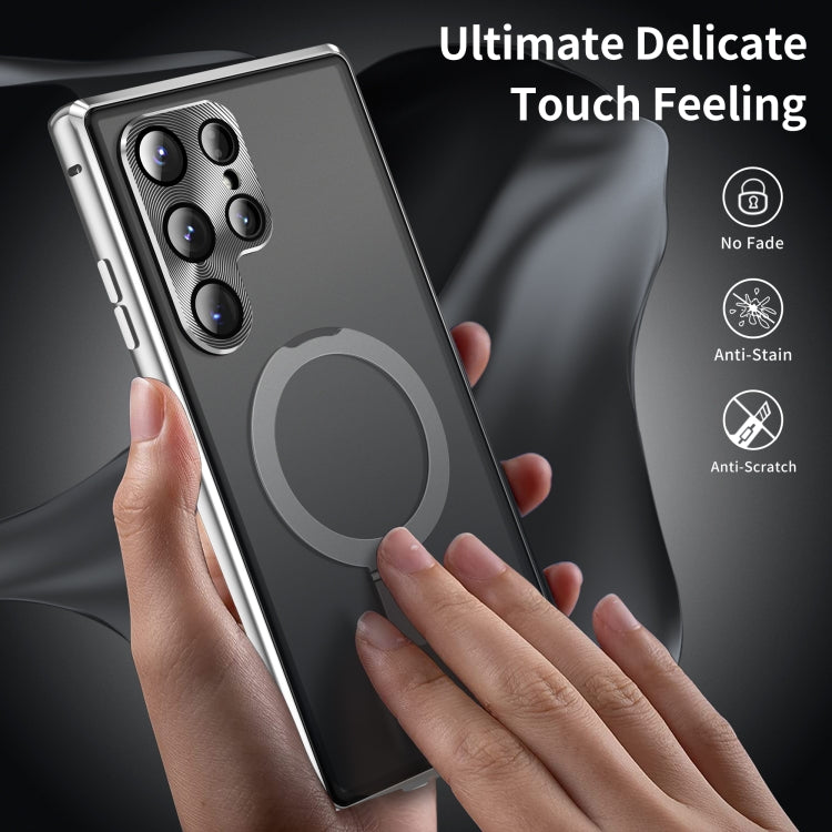 For Samsung Galaxy S24 Ultra 5G MagSafe Magnetic Privacy Frosted Tempered Glass Holder Phone Case(Silver) - Galaxy S24 Ultra 5G Cases by buy2fix | Online Shopping UK | buy2fix