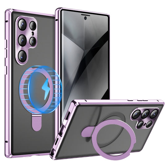 For Samsung Galaxy S24 Ultra 5G MagSafe Magnetic Privacy Frosted Tempered Glass Holder Phone Case(Purple) - Galaxy S24 Ultra 5G Cases by buy2fix | Online Shopping UK | buy2fix