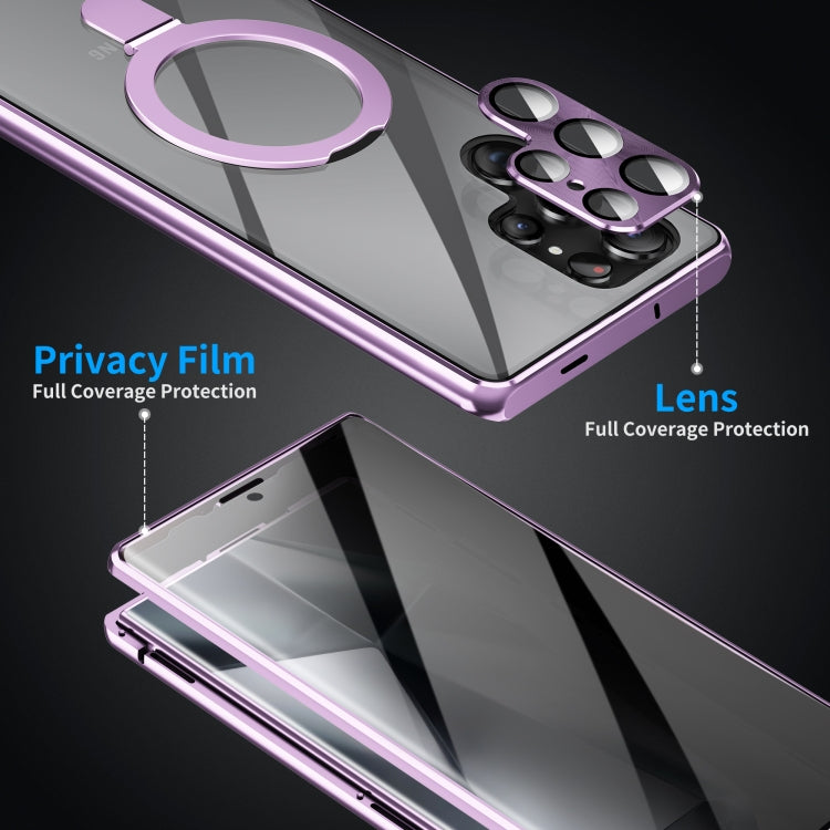 For Samsung Galaxy S24 Ultra 5G MagSafe Magnetic Privacy Frosted Tempered Glass Holder Phone Case(Purple) - Galaxy S24 Ultra 5G Cases by buy2fix | Online Shopping UK | buy2fix