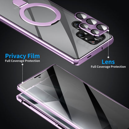 For Samsung Galaxy S24 Ultra 5G MagSafe Magnetic Privacy Frosted Tempered Glass Holder Phone Case(Purple) - Galaxy S24 Ultra 5G Cases by buy2fix | Online Shopping UK | buy2fix