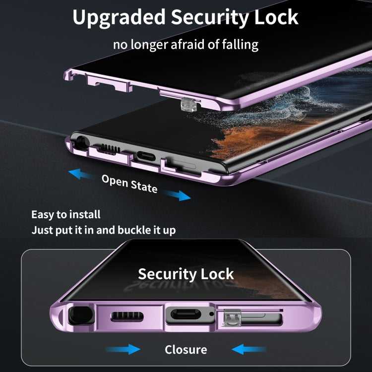 For Samsung Galaxy S24 Ultra 5G MagSafe Magnetic Privacy Frosted Tempered Glass Holder Phone Case(Purple) - Galaxy S24 Ultra 5G Cases by buy2fix | Online Shopping UK | buy2fix