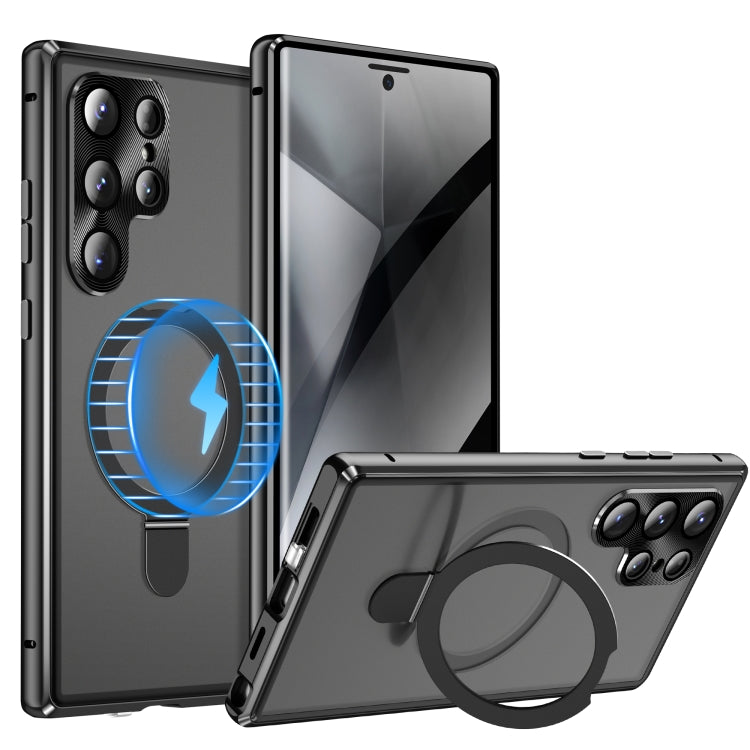 For Samsung Galaxy S23 Ultra 5G MagSafe Magnetic Privacy Frosted Tempered Glass Holder Phone Case(Black) - Galaxy S23 Ultra 5G Cases by buy2fix | Online Shopping UK | buy2fix