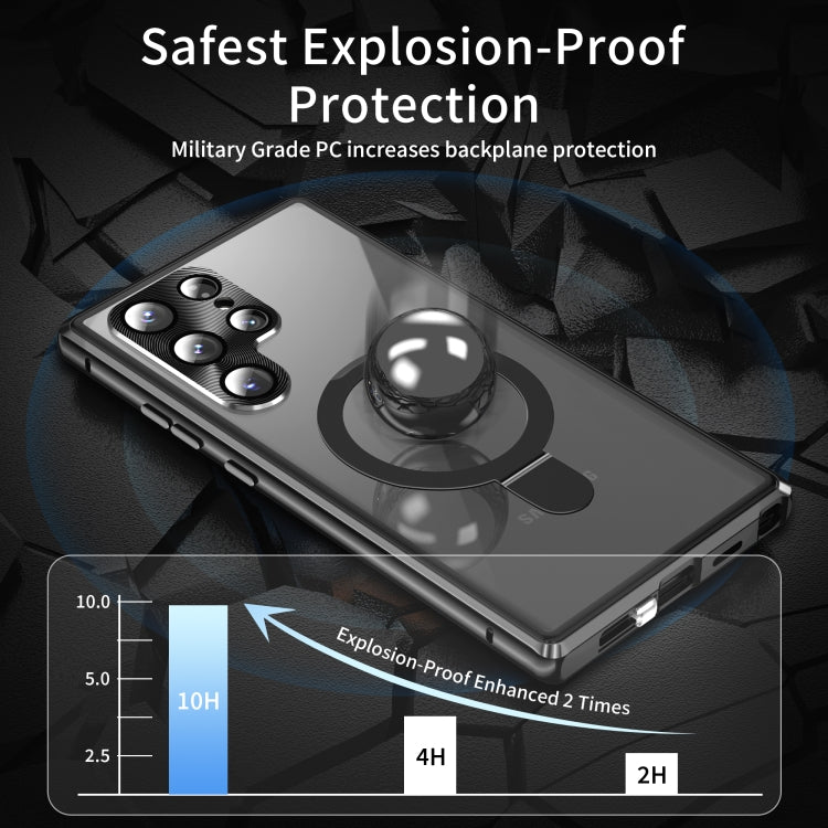 For Samsung Galaxy S23 Ultra 5G MagSafe Magnetic Privacy Frosted Tempered Glass Holder Phone Case(Black) - Galaxy S23 Ultra 5G Cases by buy2fix | Online Shopping UK | buy2fix