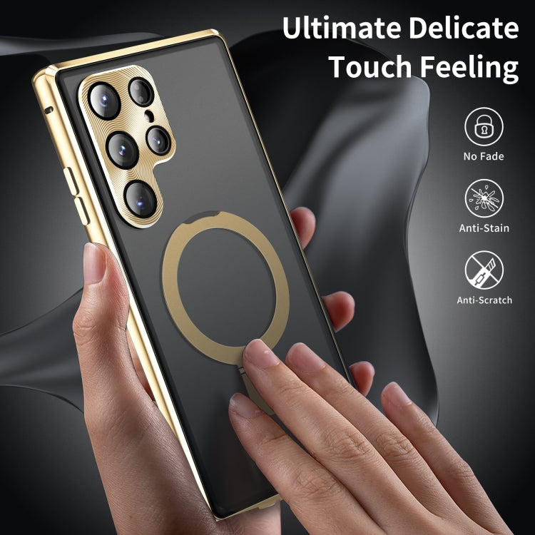 For Samsung Galaxy S23 Ultra 5G MagSafe Magnetic Privacy Frosted Tempered Glass Holder Phone Case(Gold) - Galaxy S23 Ultra 5G Cases by buy2fix | Online Shopping UK | buy2fix