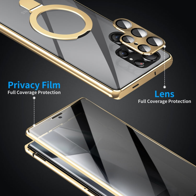 For Samsung Galaxy S23 Ultra 5G MagSafe Magnetic Privacy Frosted Tempered Glass Holder Phone Case(Gold) - Galaxy S23 Ultra 5G Cases by buy2fix | Online Shopping UK | buy2fix
