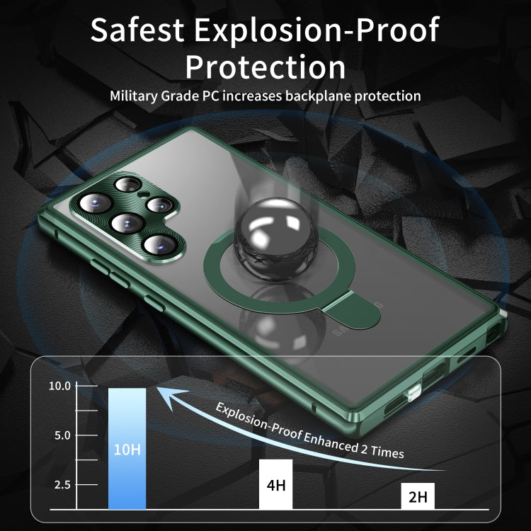 For Samsung Galaxy S23 Ultra 5G MagSafe Magnetic Privacy Frosted Tempered Glass Holder Phone Case(Green) - Galaxy S23 Ultra 5G Cases by buy2fix | Online Shopping UK | buy2fix