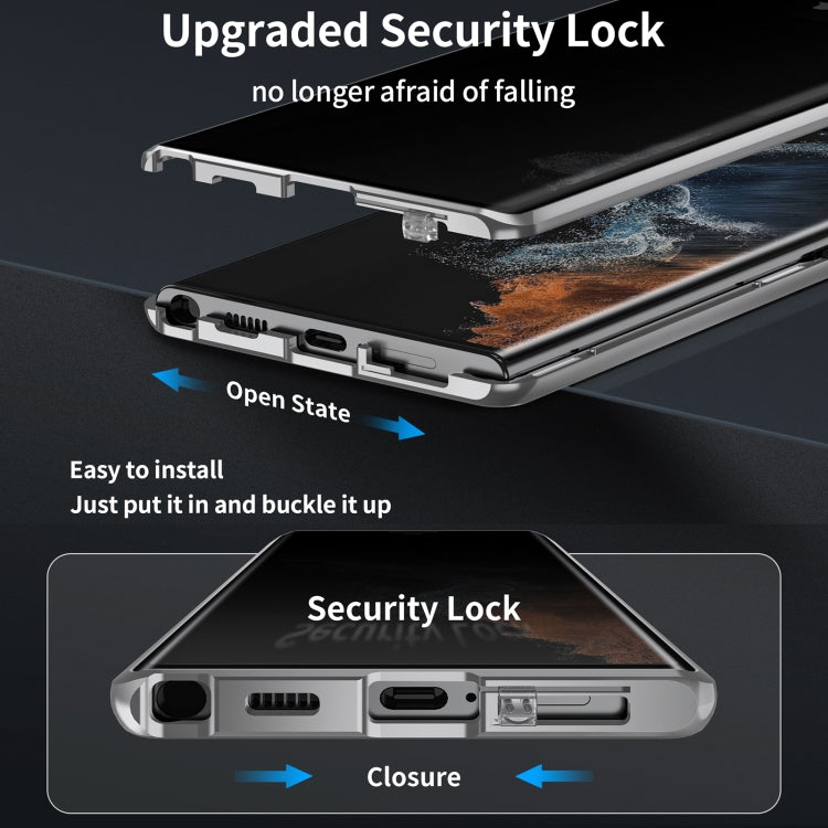 For Samsung Galaxy S23 Ultra 5G MagSafe Magnetic Privacy Frosted Tempered Glass Holder Phone Case(Silver) - Galaxy S23 Ultra 5G Cases by buy2fix | Online Shopping UK | buy2fix