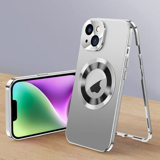 For iPhone 14 Magnetic HD Tempered Glass Phone Case(Silver) - iPhone 14 Cases by buy2fix | Online Shopping UK | buy2fix