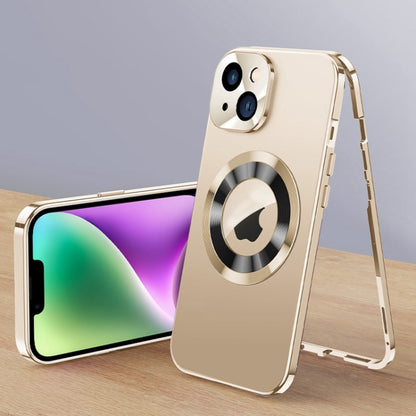 For iPhone 14 Plus Magnetic HD Tempered Glass Phone Case(Gold) - iPhone 14 Plus Cases by buy2fix | Online Shopping UK | buy2fix