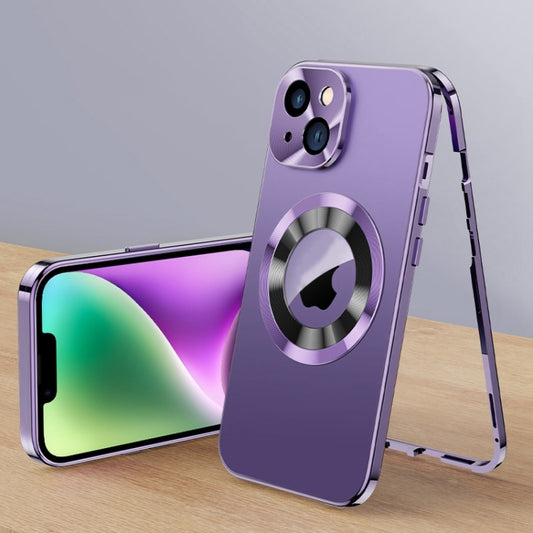 For iPhone 14 Plus Magnetic HD Tempered Glass Phone Case(Purple) - iPhone 14 Plus Cases by buy2fix | Online Shopping UK | buy2fix