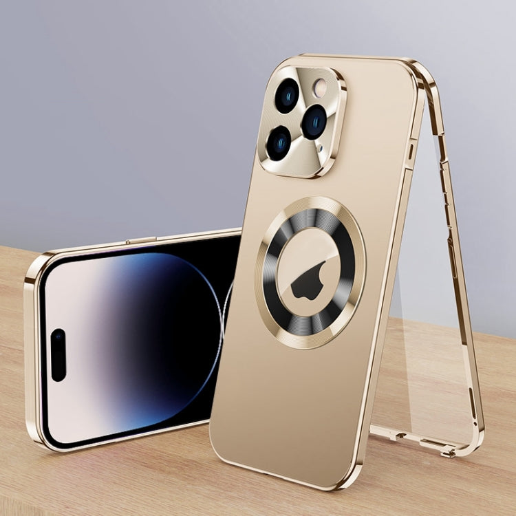 For iPhone 14 Pro Magnetic HD Tempered Glass Phone Case(Gold) - iPhone 14 Pro Cases by buy2fix | Online Shopping UK | buy2fix