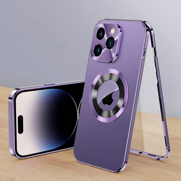 For iPhone 14 Pro Magnetic HD Tempered Glass Phone Case(Purple) - iPhone 14 Pro Cases by buy2fix | Online Shopping UK | buy2fix