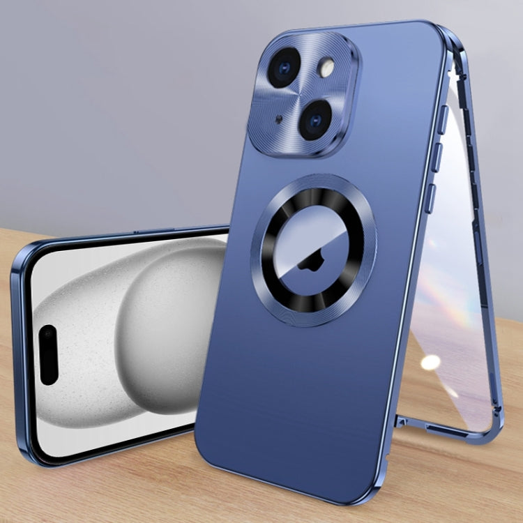 For iPhone 15 Magnetic HD Tempered Glass Phone Case(Dark Blue) - iPhone 15 Cases by buy2fix | Online Shopping UK | buy2fix