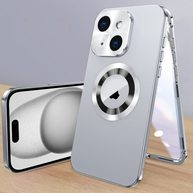 For iPhone 15 Plus Magnetic HD Tempered Glass Phone Case(Silver) - iPhone 15 Plus Cases by buy2fix | Online Shopping UK | buy2fix