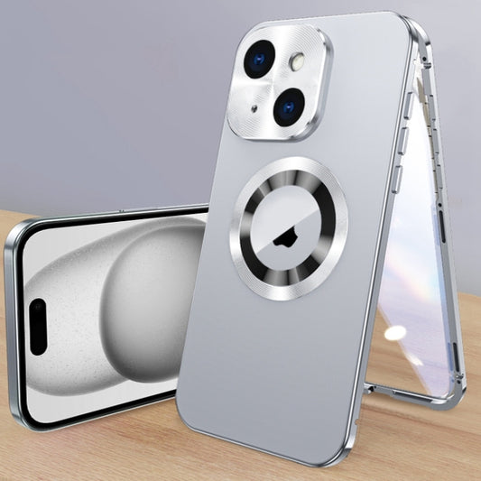 For iPhone 15 Plus Magnetic HD Tempered Glass Phone Case(Silver) - iPhone 15 Plus Cases by buy2fix | Online Shopping UK | buy2fix