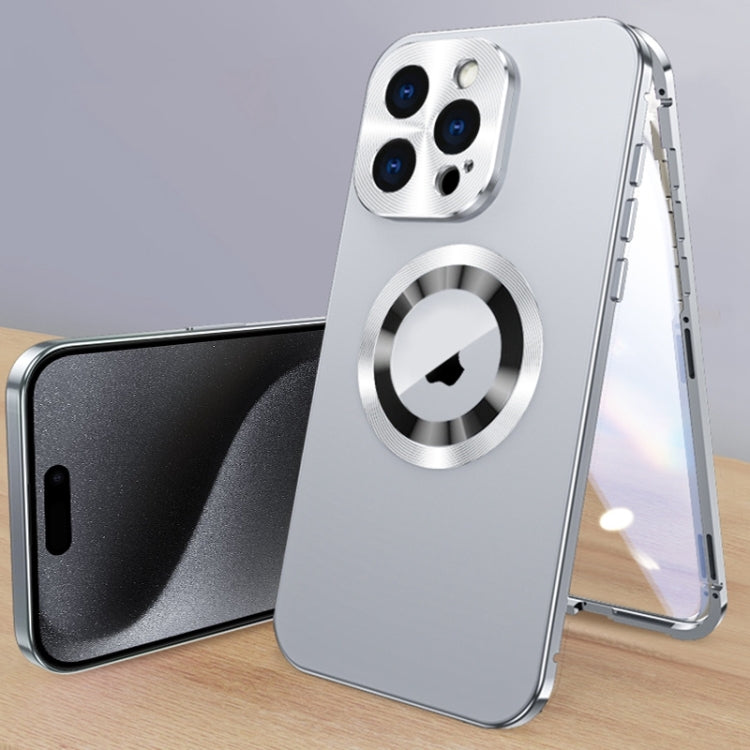 For iPhone 15 Pro Max Magnetic HD Tempered Glass Phone Case(Silver) - iPhone 15 Pro Max Cases by buy2fix | Online Shopping UK | buy2fix