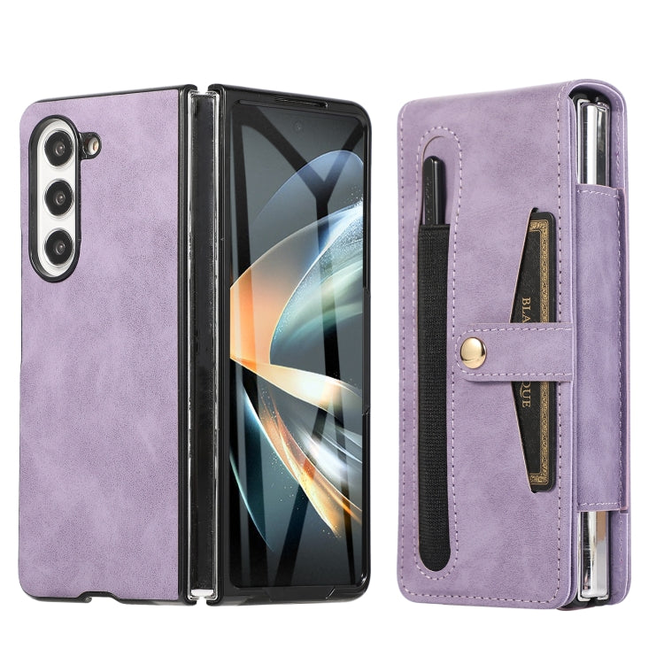 For Samsung Galaxy Z Fold5 5G PC Foldable Shockproof Leather Phone Case with Stylus(Purple) - Galaxy Z Fold5 Cases by buy2fix | Online Shopping UK | buy2fix