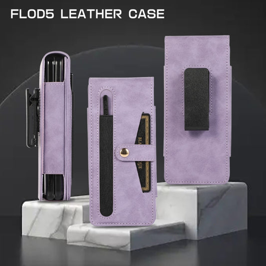 For Samsung Galaxy Z Fold5 5G PC Foldable Shockproof Leather Phone Case with Stylus(Purple) - Galaxy Z Fold5 Cases by buy2fix | Online Shopping UK | buy2fix