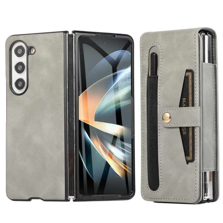 For Samsung Galaxy Z Fold5 5G PC Foldable Shockproof Leather Phone Case with Stylus(Grey) - Galaxy Z Fold5 Cases by buy2fix | Online Shopping UK | buy2fix