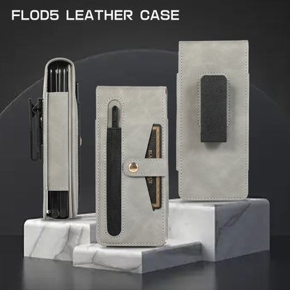 For Samsung Galaxy Z Fold5 5G PC Foldable Shockproof Leather Phone Case with Stylus(Grey) - Galaxy Z Fold5 Cases by buy2fix | Online Shopping UK | buy2fix