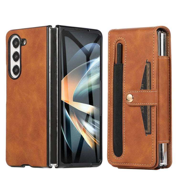 For Samsung Galaxy Z Fold5 5G PC Foldable Shockproof Leather Phone Case with Stylus(Brown) - Galaxy Z Fold5 Cases by buy2fix | Online Shopping UK | buy2fix