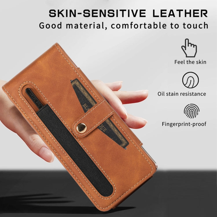 For Samsung Galaxy Z Fold5 5G PC Foldable Shockproof Leather Phone Case with Stylus(Brown) - Galaxy Z Fold5 Cases by buy2fix | Online Shopping UK | buy2fix