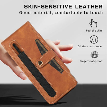 For Samsung Galaxy Z Fold5 5G PC Foldable Shockproof Leather Phone Case with Stylus(Brown) - Galaxy Z Fold5 Cases by buy2fix | Online Shopping UK | buy2fix
